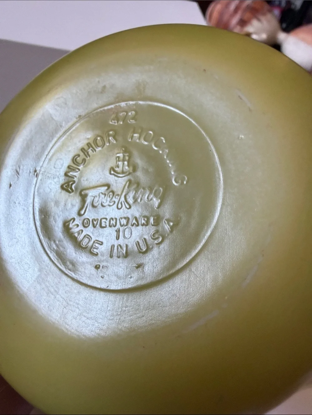 Anchor Hocking Fire King #472 individual casserole backing dish avocado green